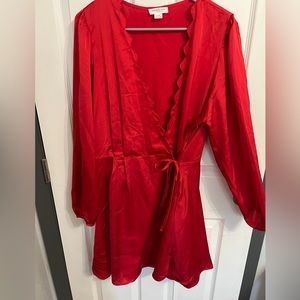 Chic soul red satin wrap dress. Size 1X
